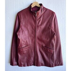 Pasha & Jo Red Leather Full Zip Moto Jacket Mock Neck Women’s Medium Outdoor